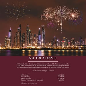 NYE Gala Dinner at Dukes The Palm in Dubai - New Years Eve Events by Dukes The Palm