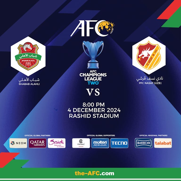 Shabab Al Ahli FC (UAE) vs PFC Nasaf (UZB) - AFC Champions League Two - Sports Events by Rashid Stadium