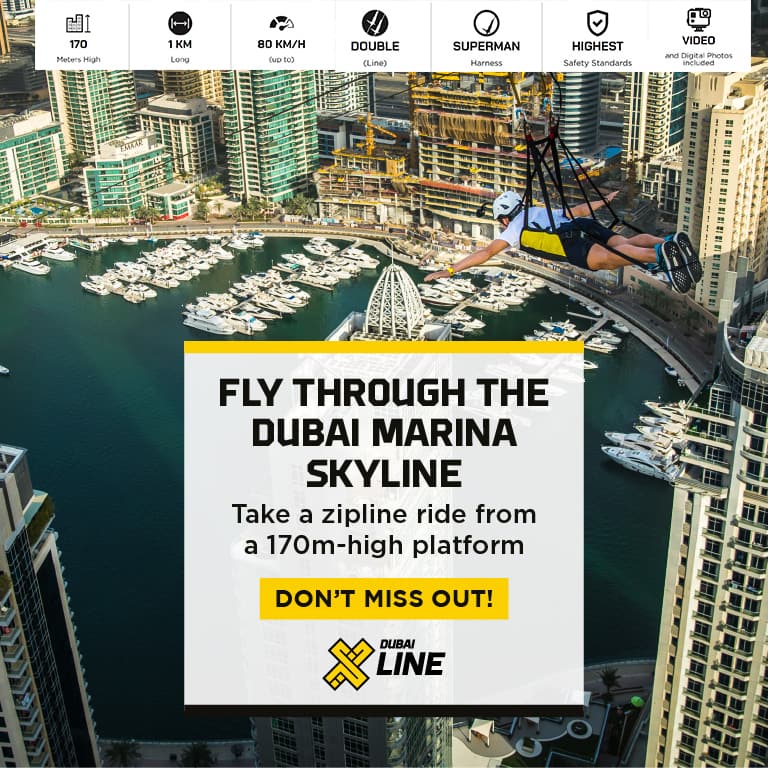 XLine Dubai Marina - The Longest Urban Zipline in The World - XDubai Attractions by Dubai Marina Mall